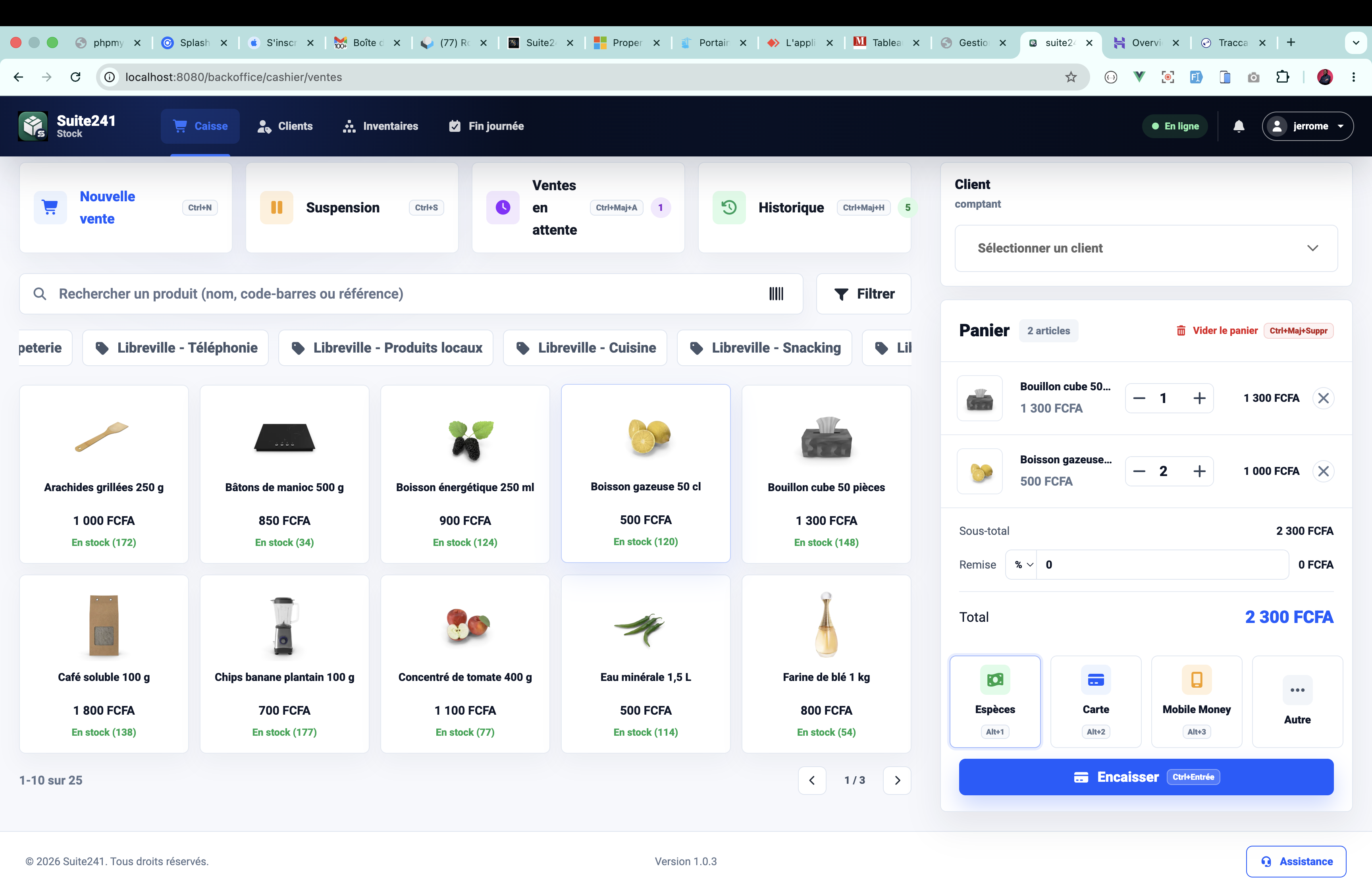 Vue tablette de l’interface caisse Suite241
